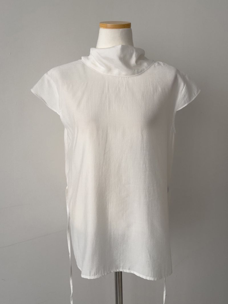 Tie-neck Strap Cap Sleeve Blouse