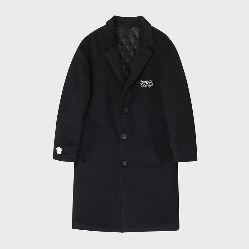 CONCEPT COLLEGE(コンセプトカレッジ)の「Classic Patch Inner padding Unisex Black wool coat(Jackets/Outerwear)」