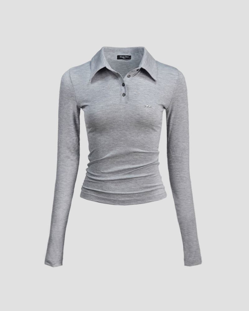 Metal Triclipse Polo Long Sleeve Gray Melange
