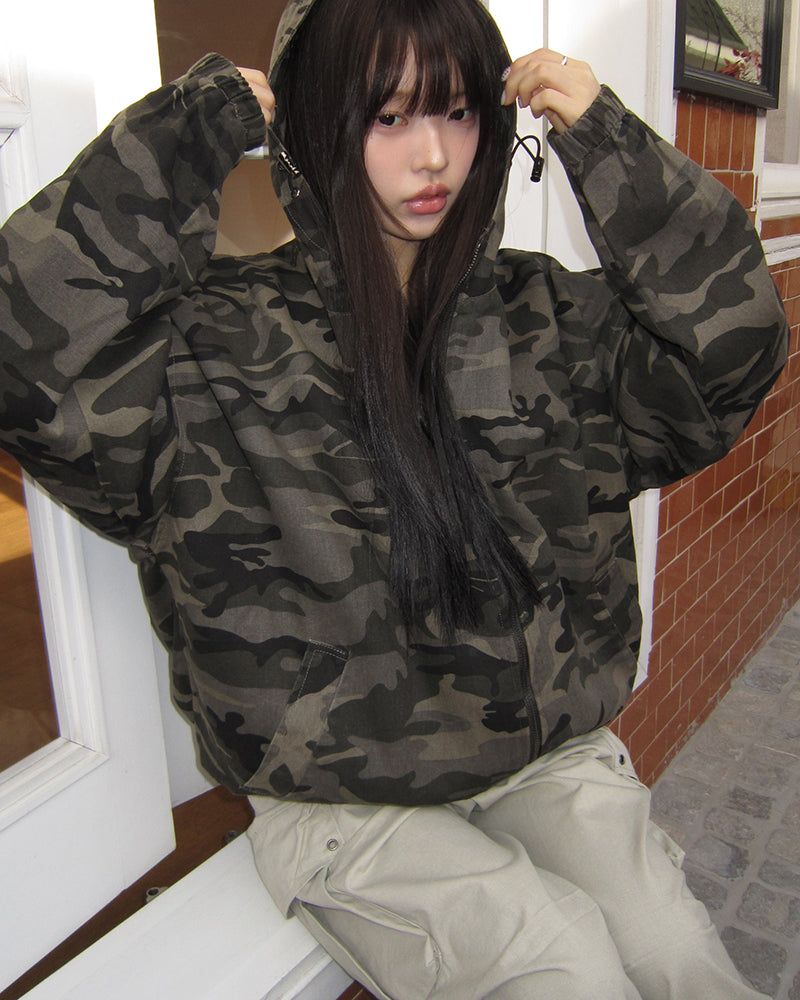 Jaek Camo Two-Way String Hooded Field Jacket