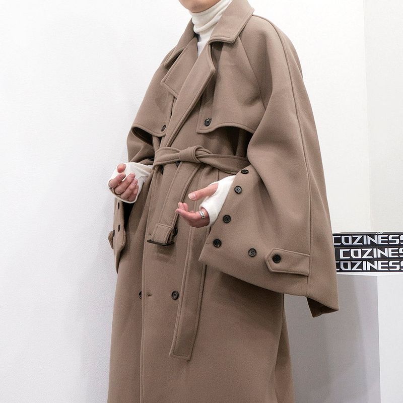 SK Button slit wool robe long coat (3 colors)