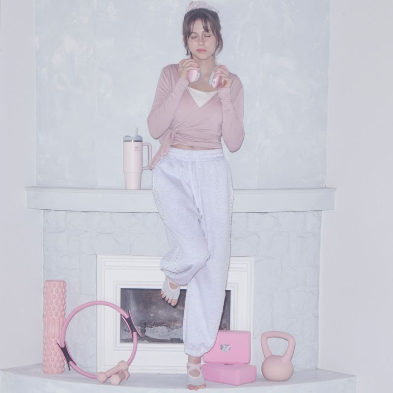 LACE STUD JOGGER PANTS - WHITE MELANGE