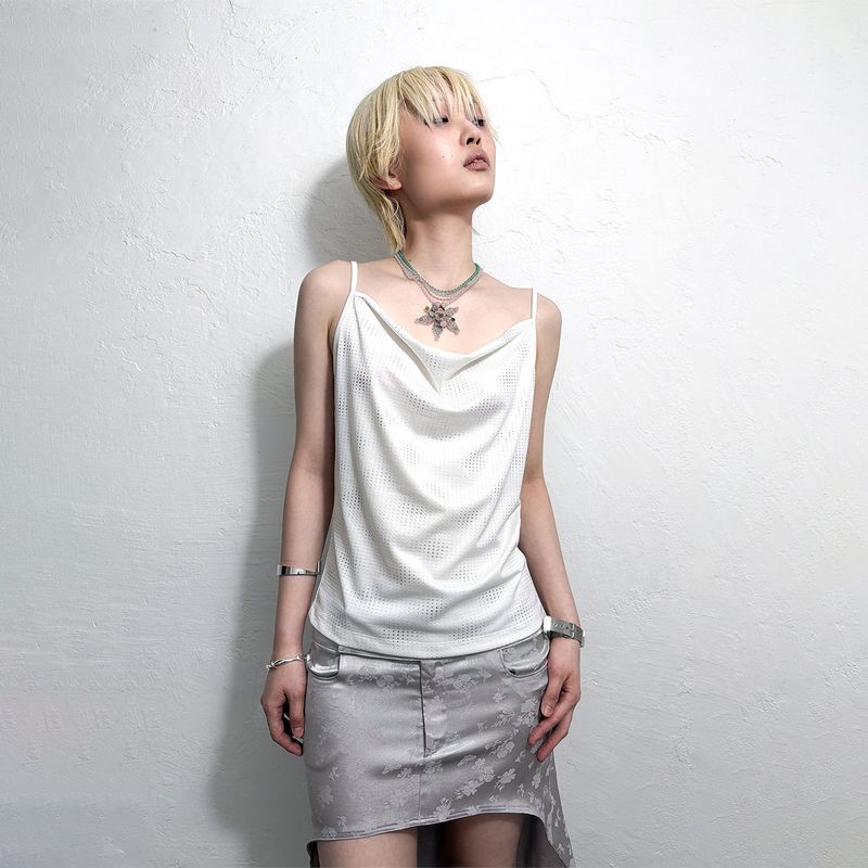 GLITTER COWL NECK CAMISOLE: WHITE