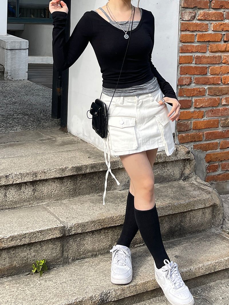 Daily U-neck Tee Layered Sleeveless Set