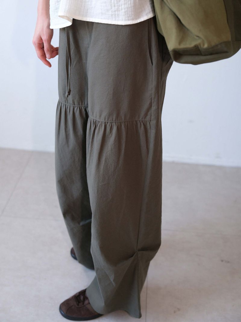 Shirring Cotton Pants (Khaki)