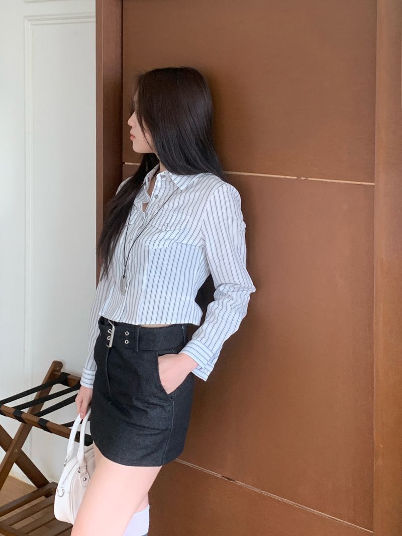 Claude Belt Denim Mini  Skirt