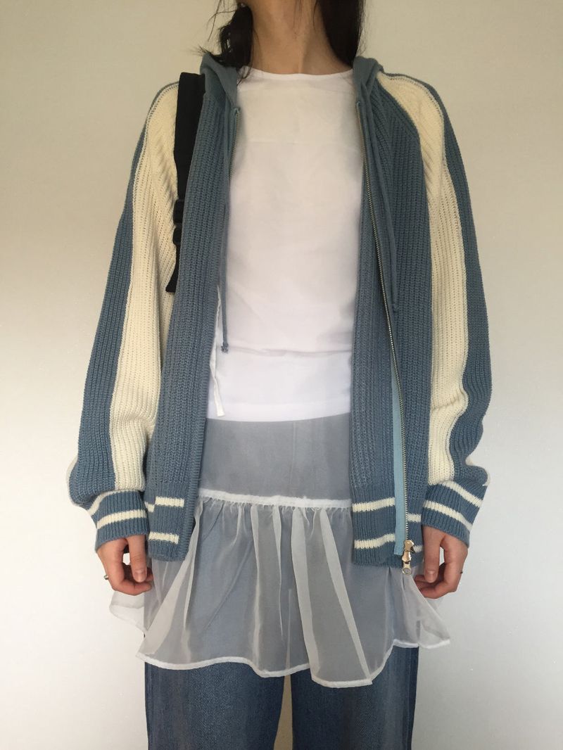 Coloring Hooded Zip-Up Knitwear (4 colors)