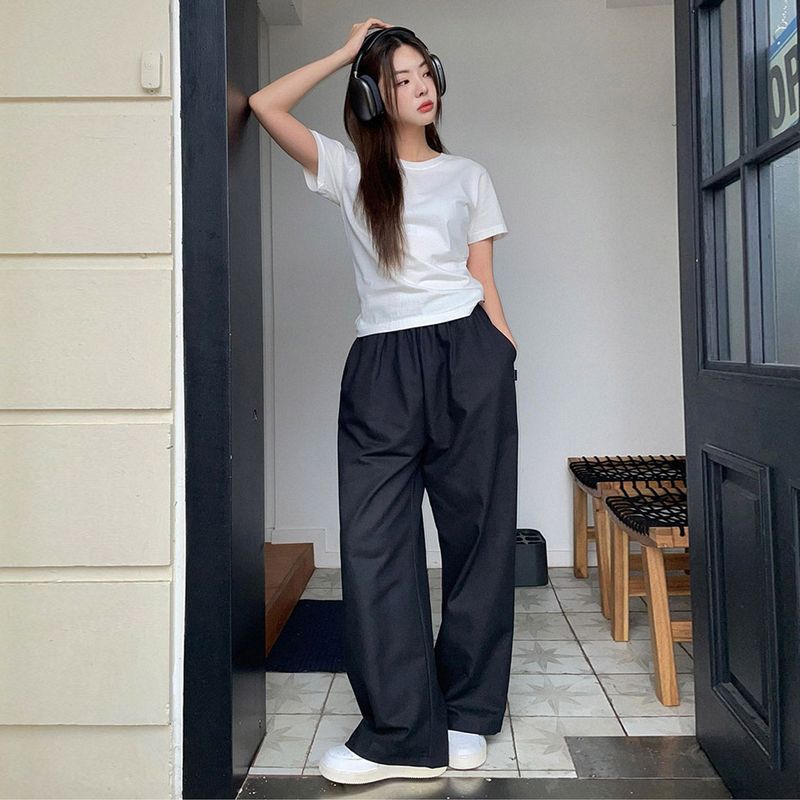 WIDE BANDING COTTON PANTS [BLACK]