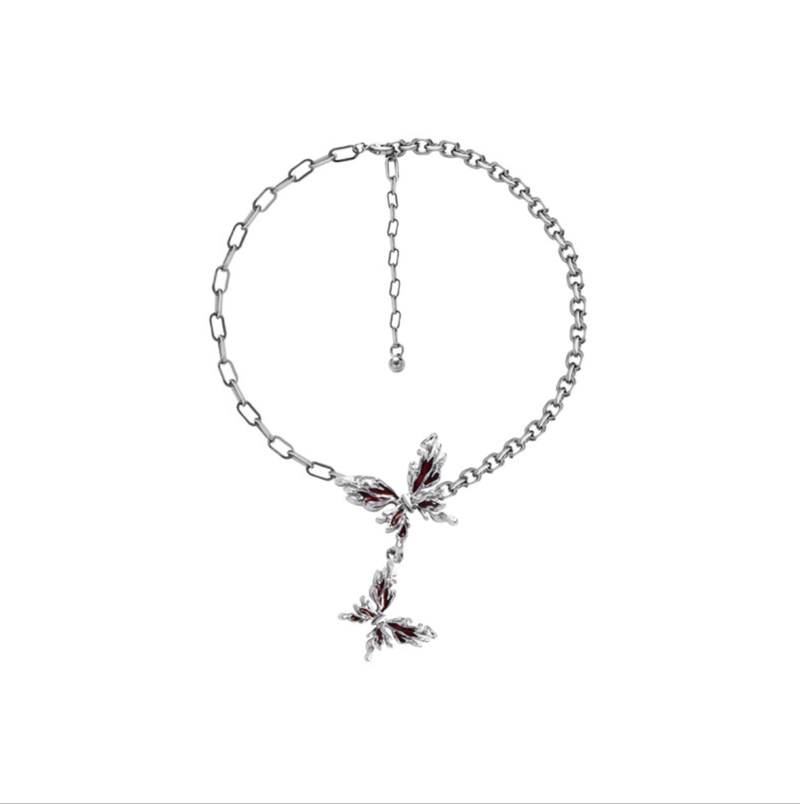 Two Red Butterfly Chain Necklace