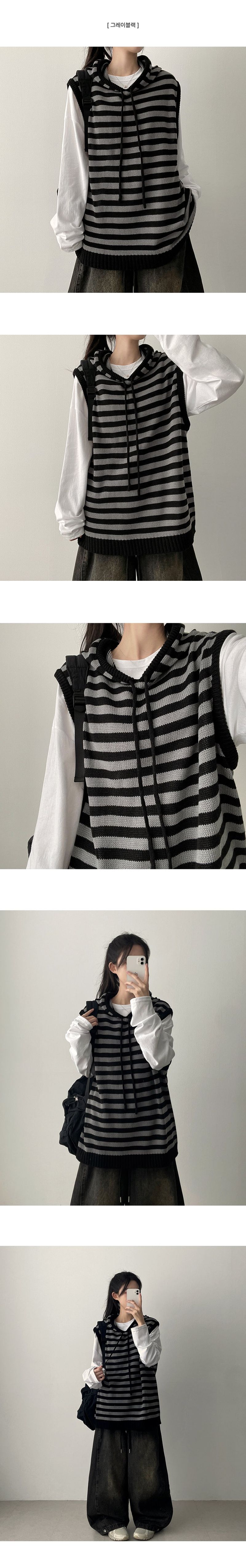 Bead Dangara Stripe Knit Hooded Vest