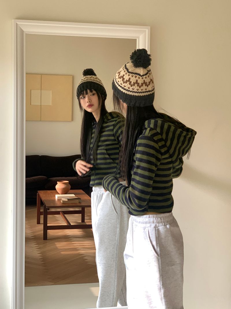 Kuning Vintage Nordic Drop Knit Beanie