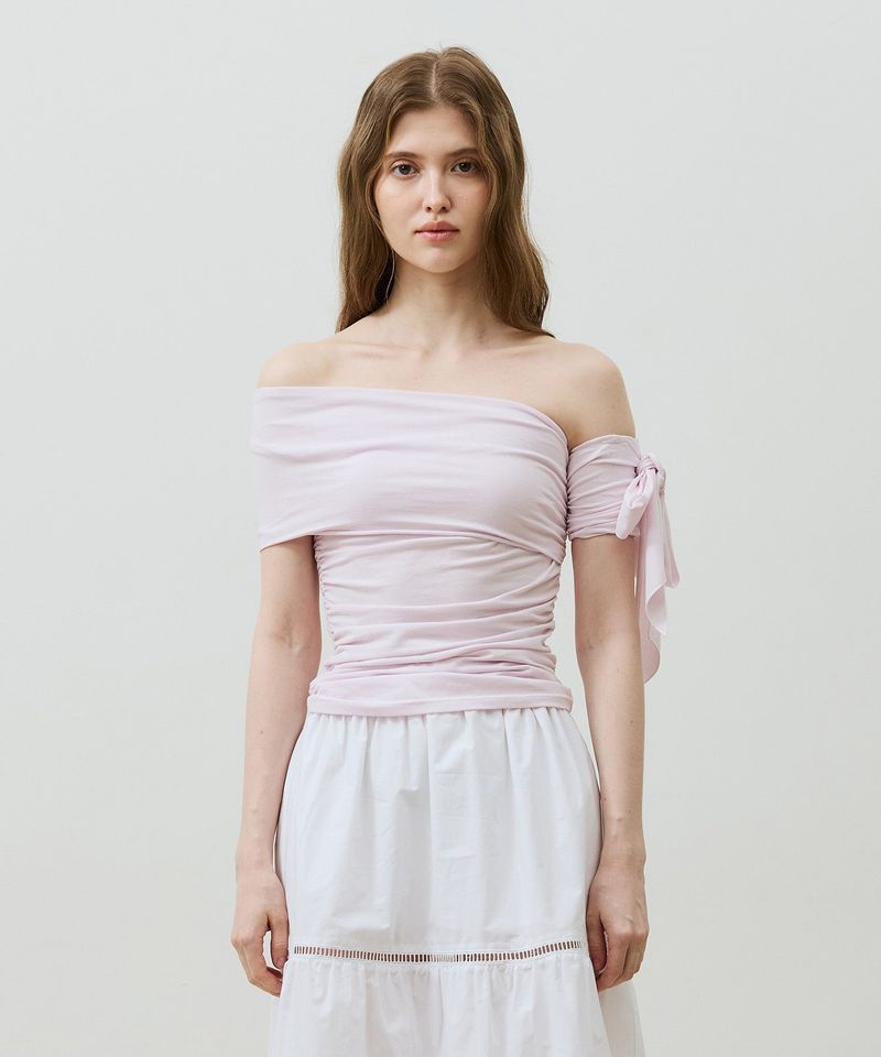 RIA ONE-SHOULDER SHIRRING TOP / PALE LAVENDER