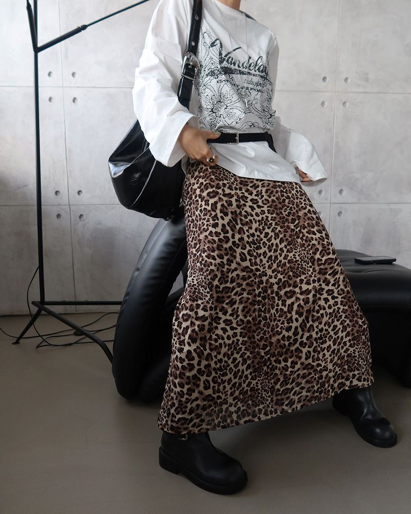 leopard leopard print maxi long skirt