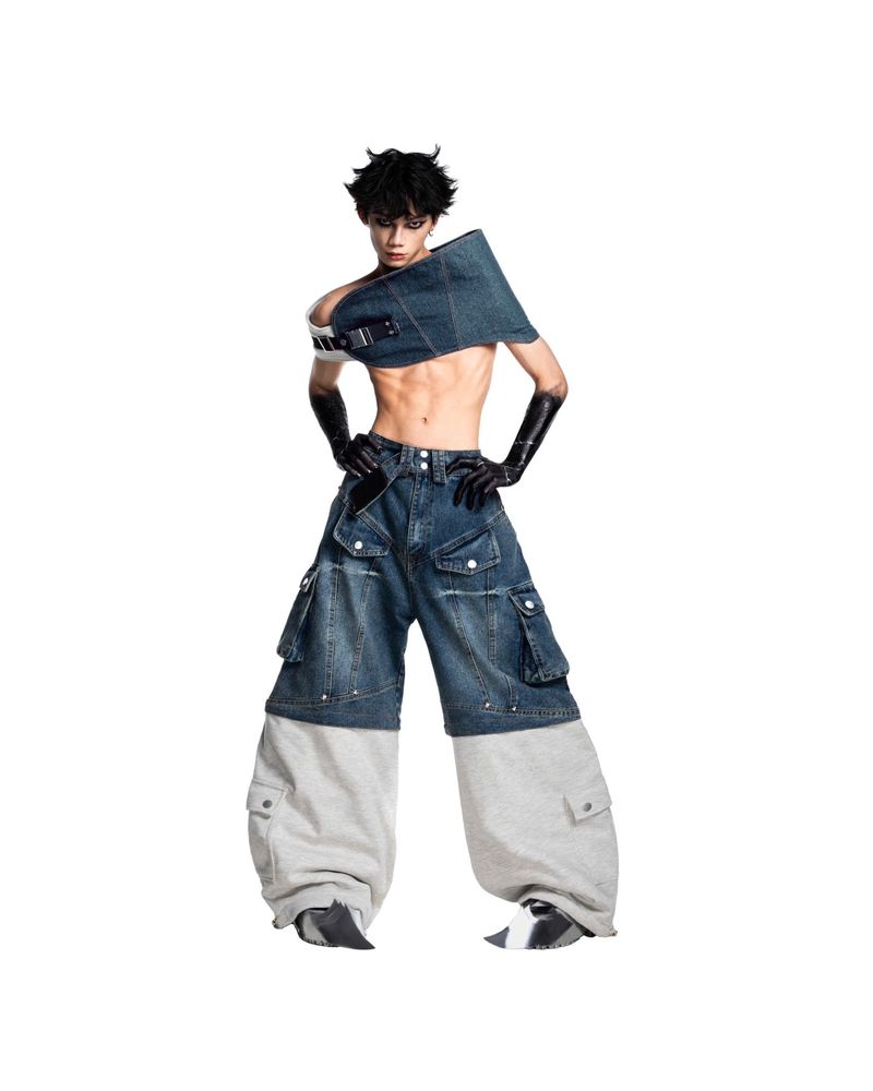 DENIM-FLEECE HYBRID PANTS