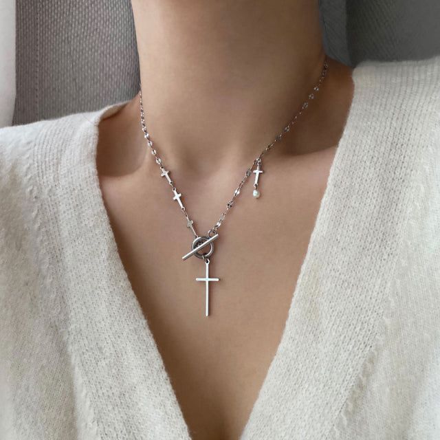 tiu Cross Toggle Bar Two Way Necklace
