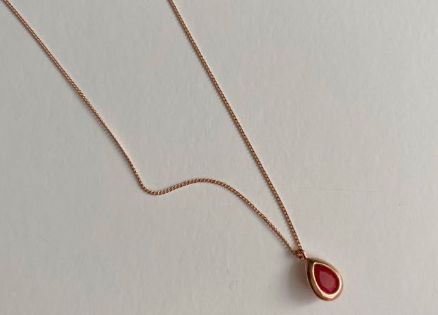 rr Silver 925 Rose Gold Natural Ruby Stone Water Drop Daily Necklace