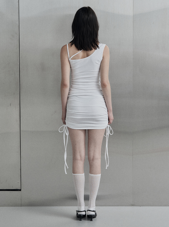 [mnem] shirring strap mini dress (white)