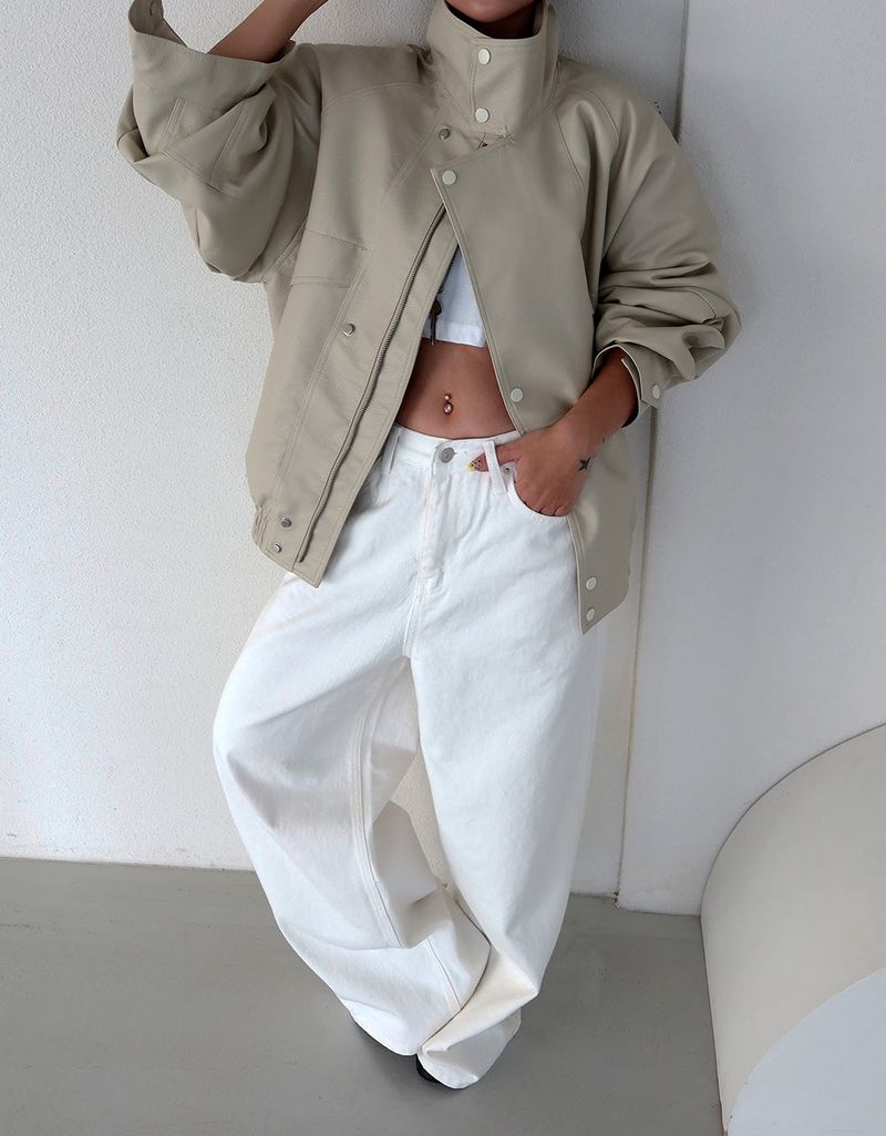 Laurent high neck leather jacket