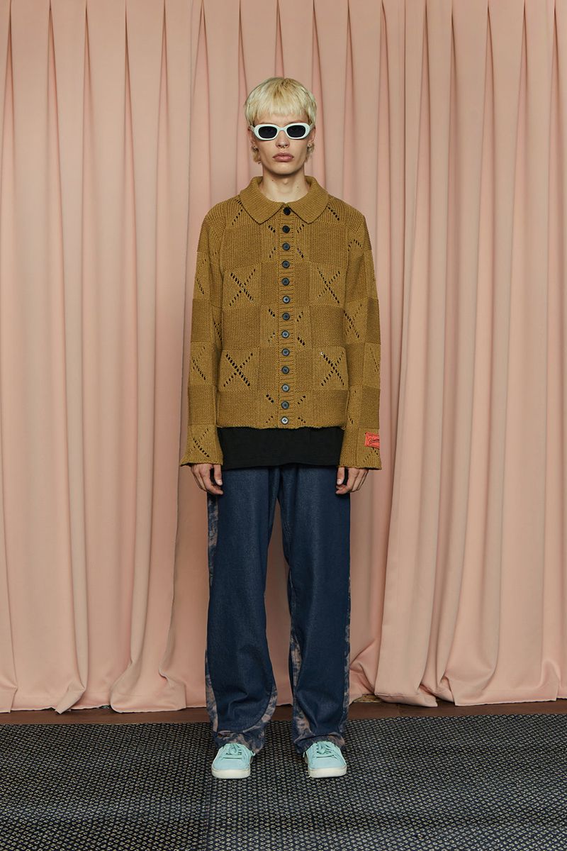 BUTTON ARGYLE KNIT JACKET / OLIVE