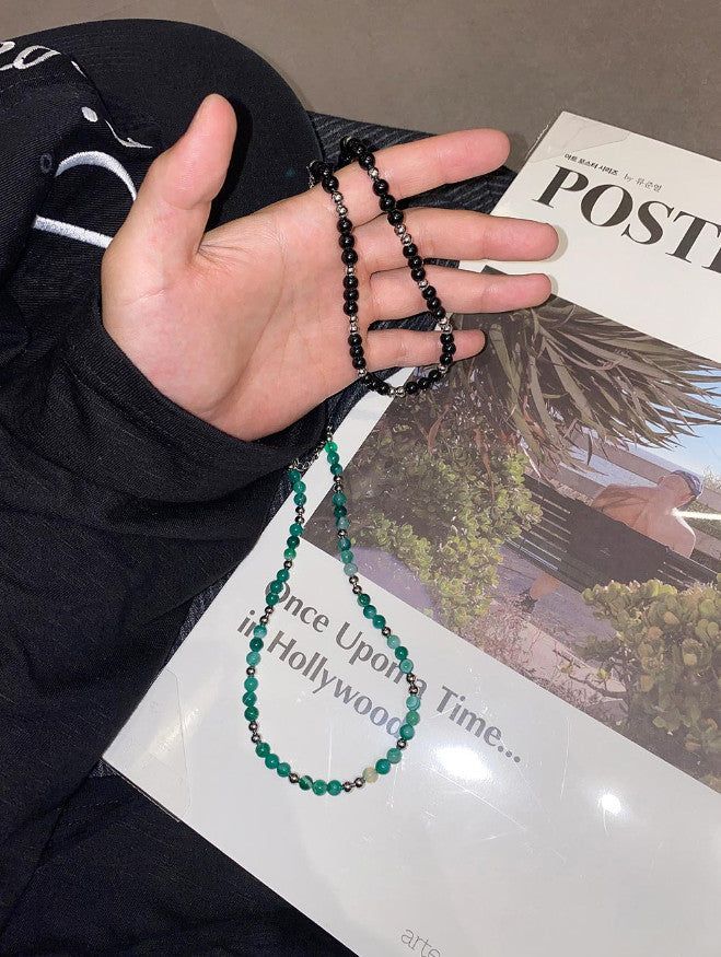 No.0850 black, green gemstone necklace