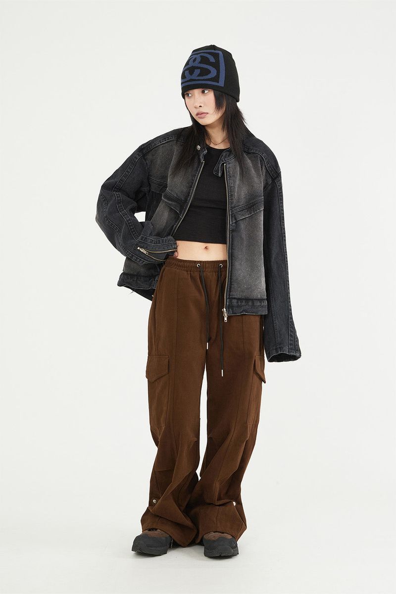 Motorcycle track zip-up denim jacket