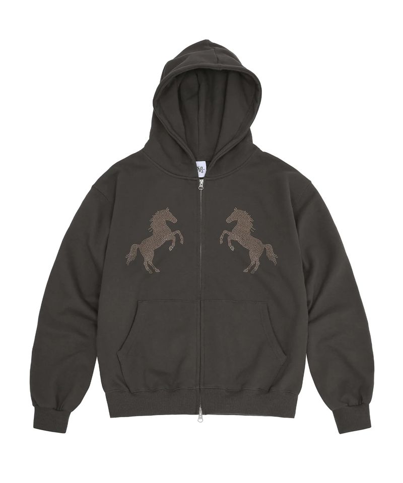 MIDNIGHT MOVE（ミッドナイトムーブ）の「ホース フード ジップアップ (dark grey)（トップス）」