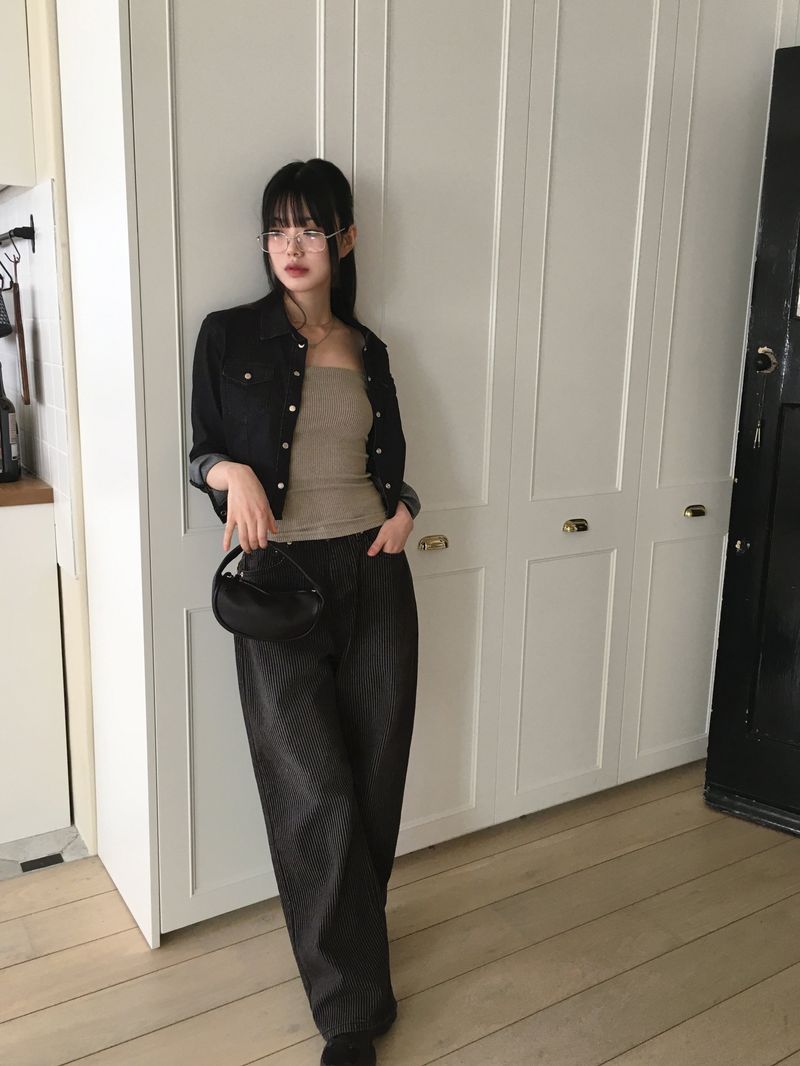 Kilo black striped wide denim pants