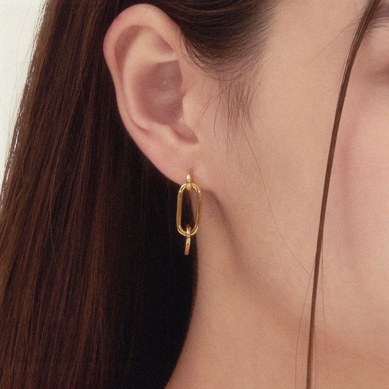 [s925post] heart chain earring