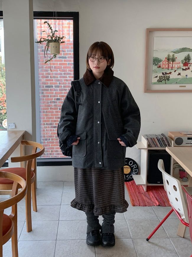 Endet Corduroy Collar Quilted Half Coat