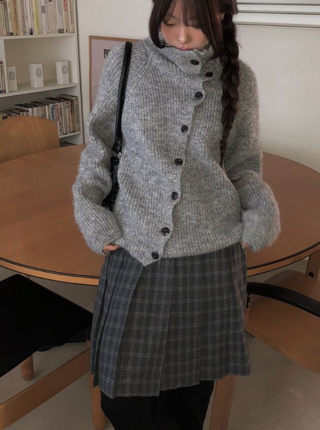 Daren Wool Pleated Check Midi Skirt