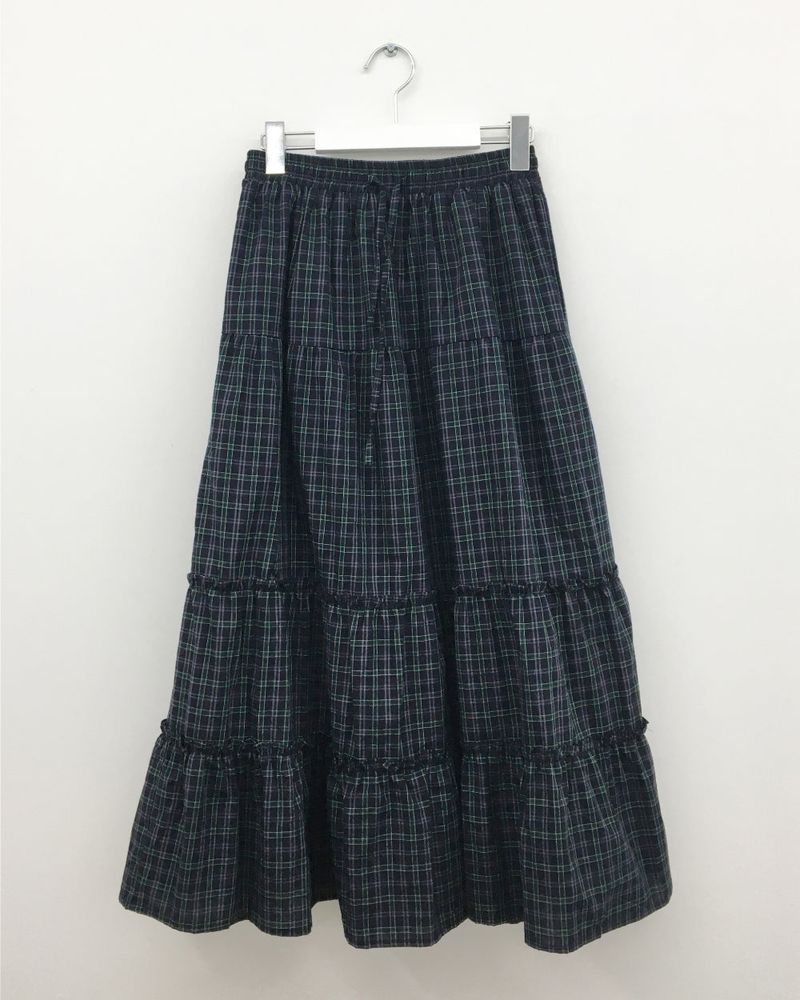 Maroon check long skirt (2color)