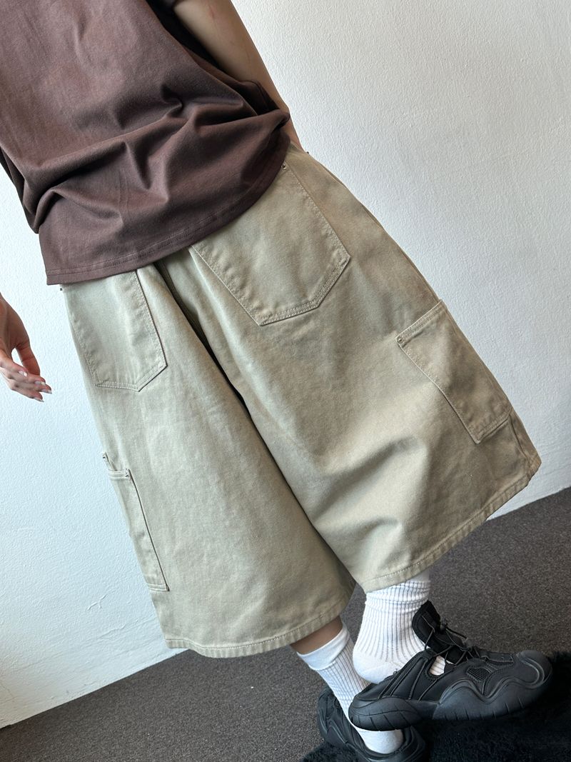 Double Ring Cargo Rivet Cotton Bermuda Shorts 3color