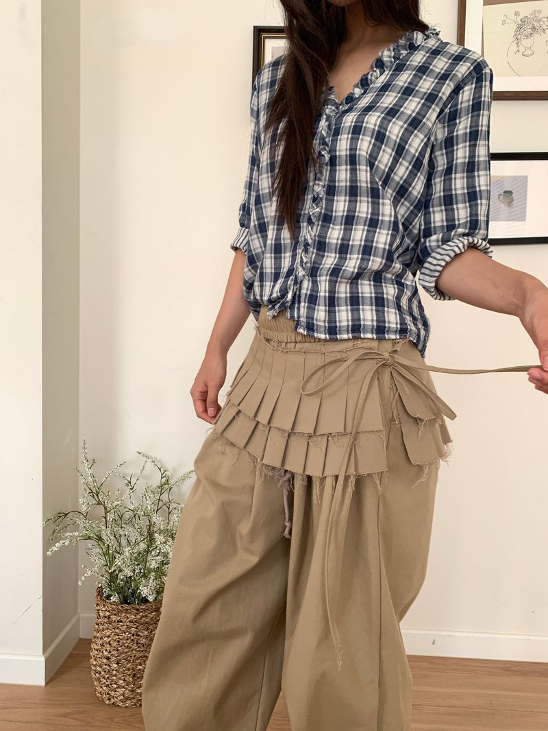DOUBLE PLEATS LAYERED SKIRT (2C)