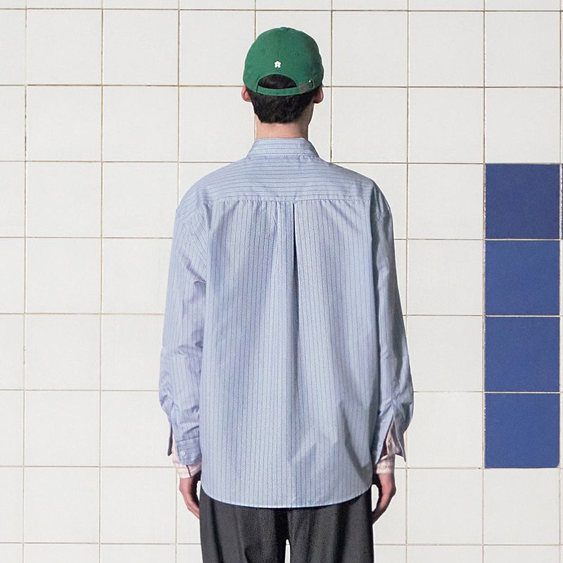 LAYERED CUFFS STRIPE SHIRT / BLUE