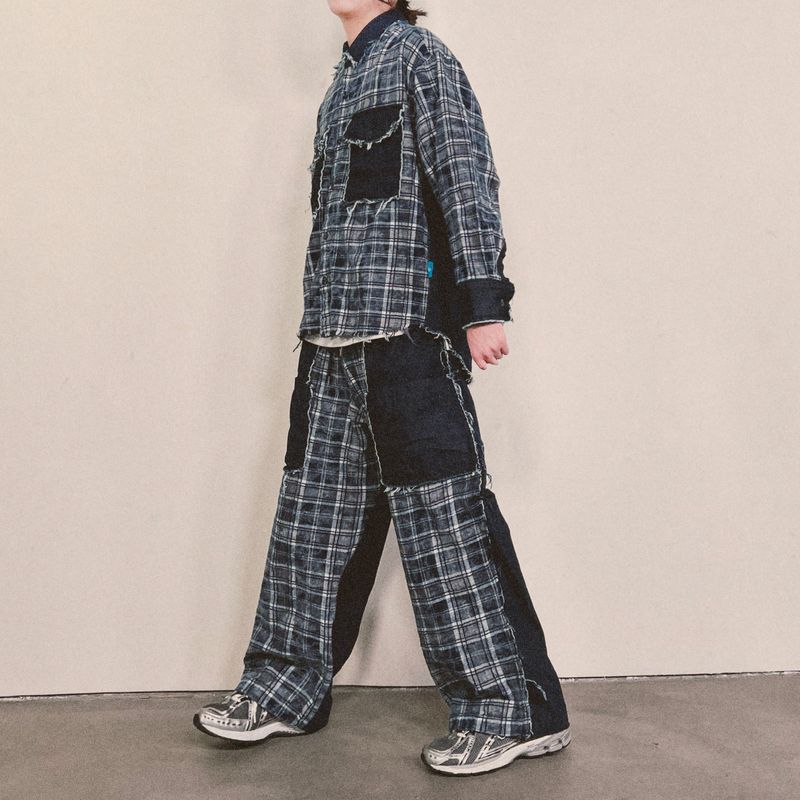grunge burner check pants_blue