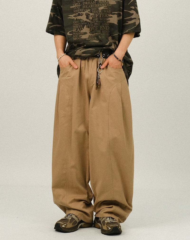 BEE Curved Line Pin-tuck Balloon Pants