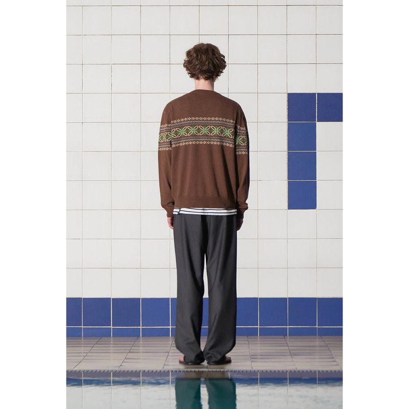 CLOVER ARGYLE V NECK KNIT / BROWN