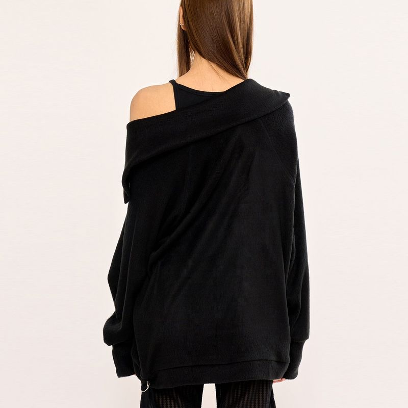 Hairy Zipslit Pullover - Black