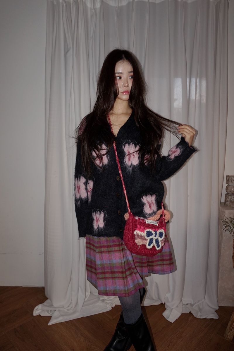 wool checkered midi wool skirt