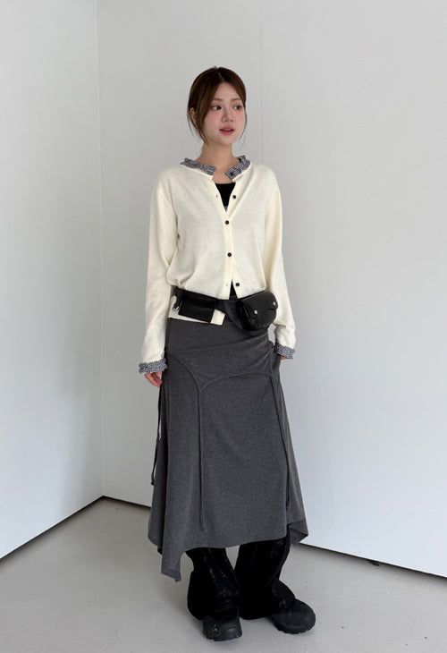 check frill cardigan 