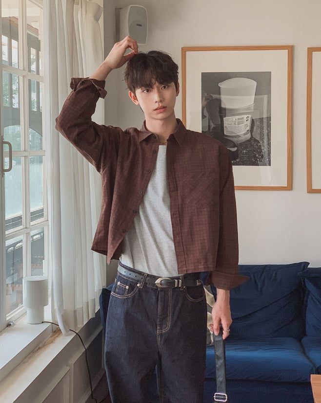 Roozen Check Pocket Long Sleeve Shirt