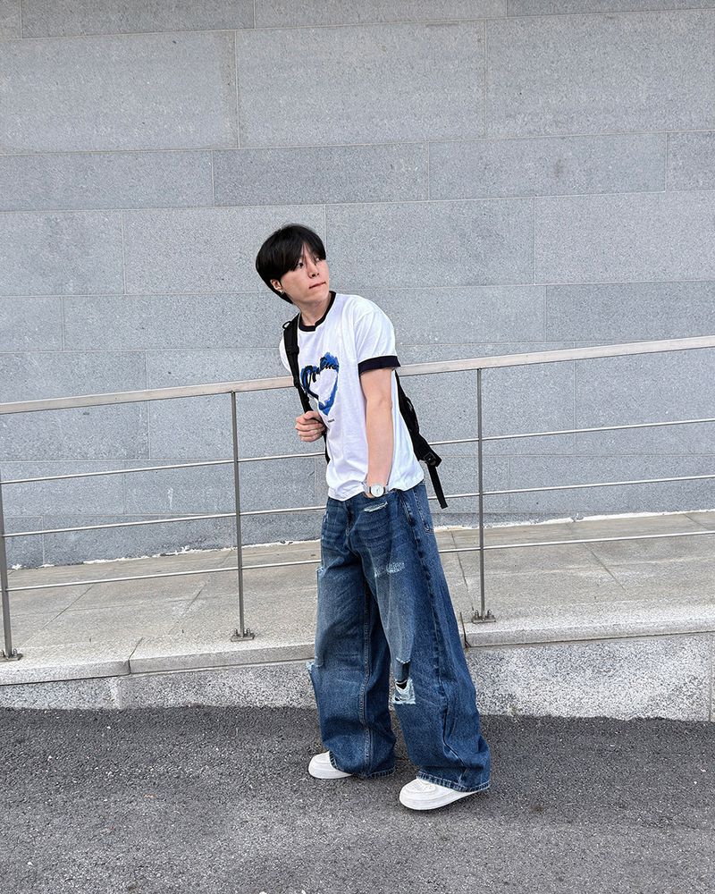 Part Blue Wash Distressed Denim
