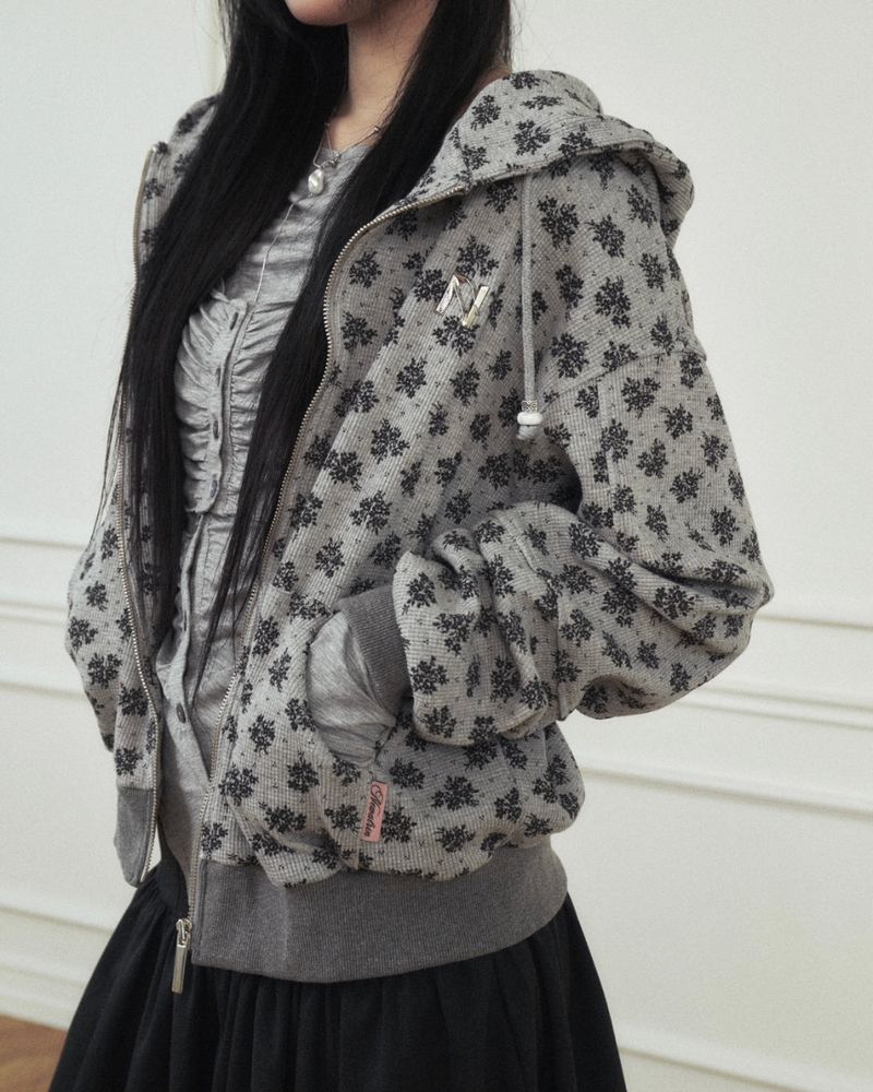 CornFlower Waffle Hooded Zip-Up
