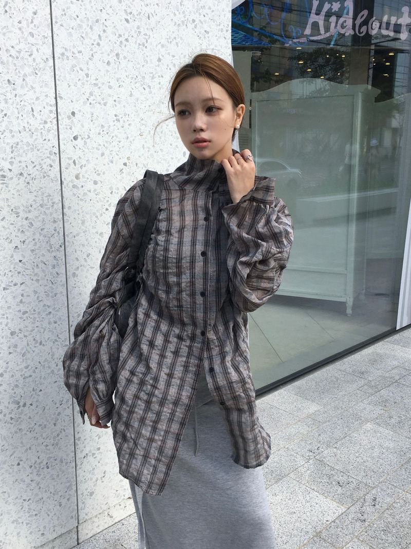 Hyper High-Neck Over Check Shirt (2c)