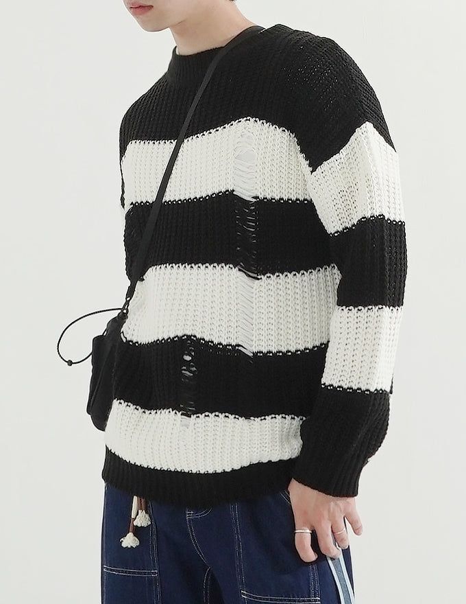 Damage Stripe Over-fit Knit