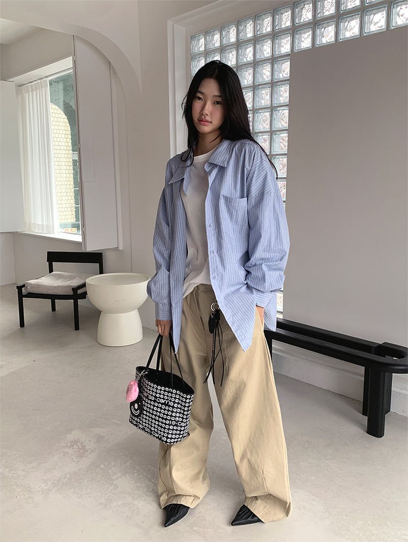 CURVED TUCK COTTON TROUSER