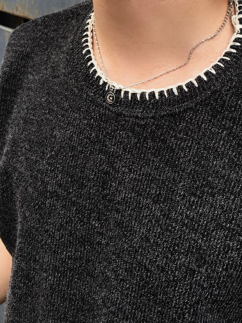 Bind-Stitch Muscle-Fit Short-Sleeve Knit 6C