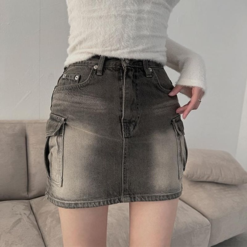 INTHECLOSET(インザクローゼット)の「Gray cargo denim mini skirt()」