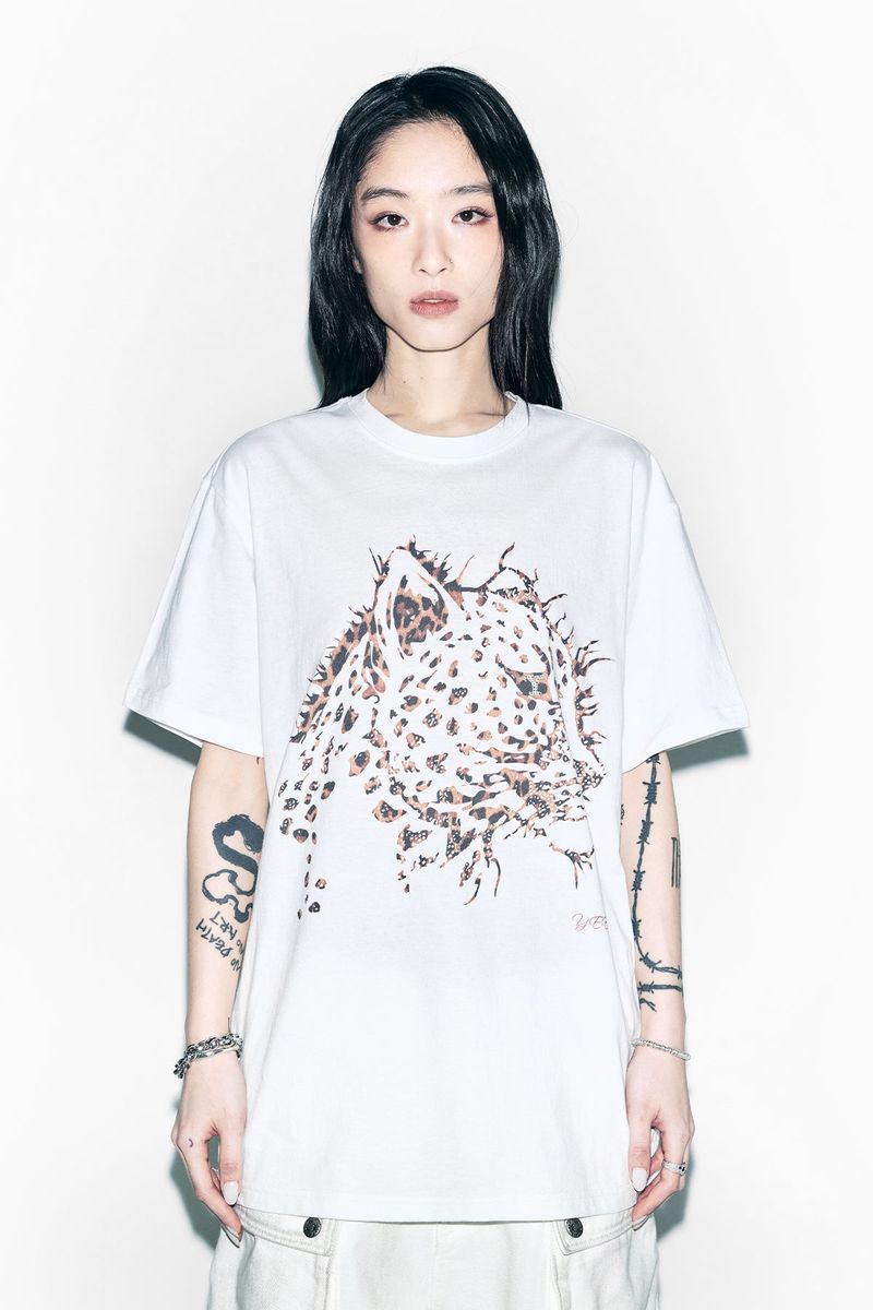 CHEETAH GRAPHIC OVERSIZED T-SHIRT WHITE
