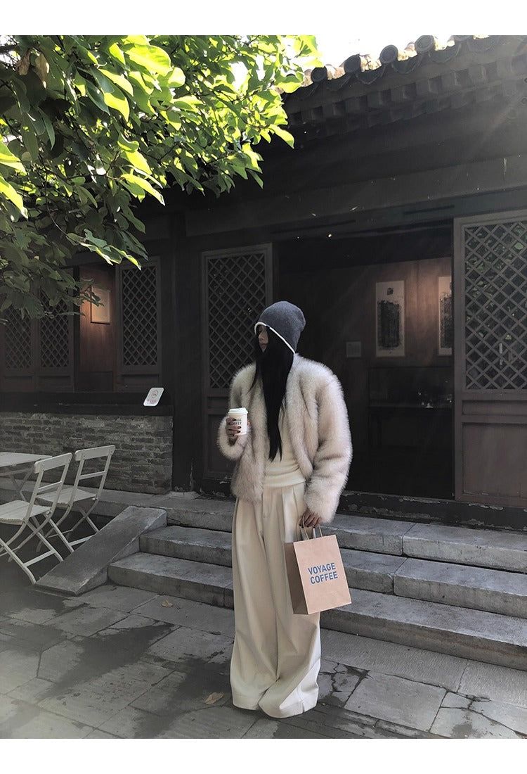 Snow Fox No Collar Fur Jacket